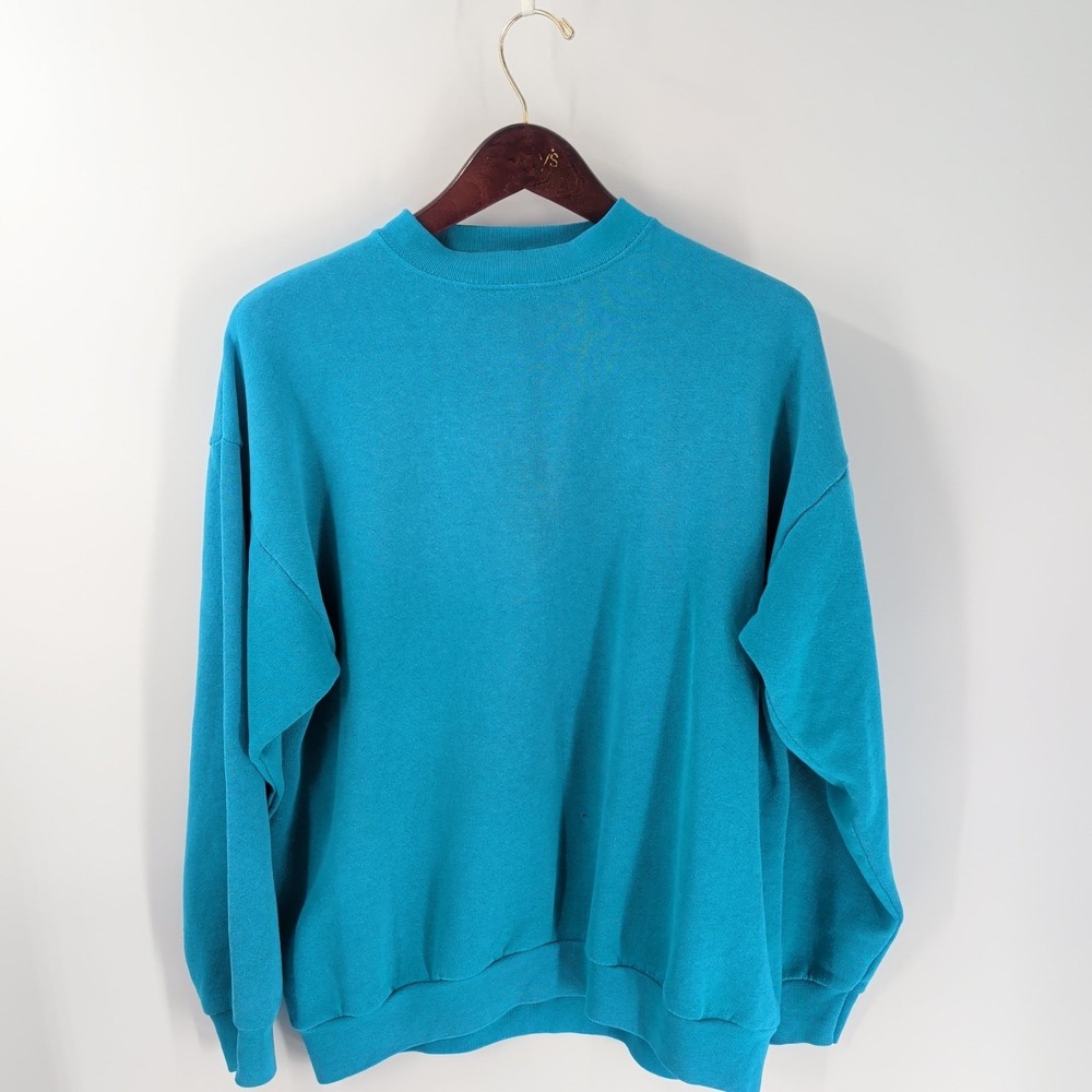 VTG 90s Logo 7 Long Sleeve Outdoor Fleece Pullover Sweatshirt Light Blue Size L